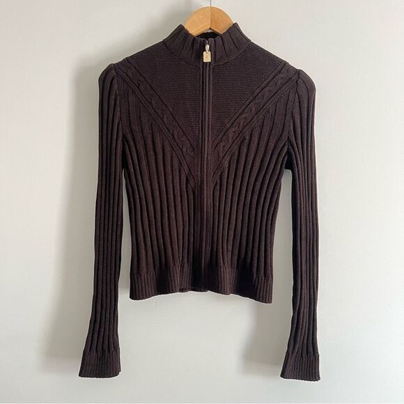 St. John Collection Brown Ribbed Zip-Front Sweater Jacket Size P (Small petite) - Picture 2 of 7